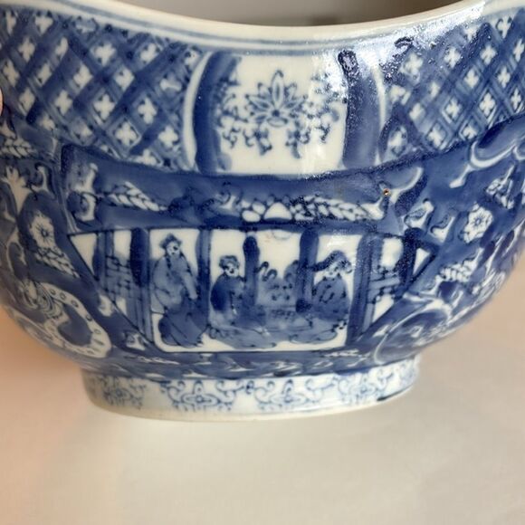 Williams Sonoma Vintage Asian Chinese Large Blue & White Porcelain Bowl 10” - Picture 3 of 11